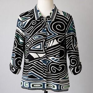 Linda Allard Ellen Tracy Abstract Art Print Top Sz 10 Geometric Tribal Boho Chic